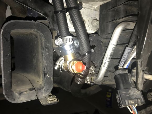 Current thermostat location (still needs a ground). Will be changing to an in-line 6an fitting. 