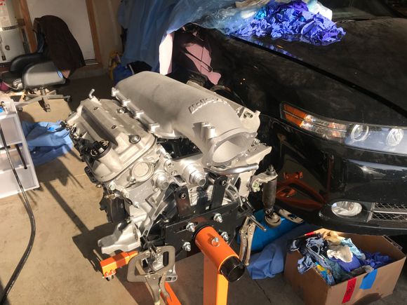 Oh Snap fellas! The P2R CNC runners are on their way so the Holley PFI Intake is sitting pretty low, but you get the picture.

I will be reversing this intake for better flow and cooling.

I will polish the exterior of the Holley shell and Port and Polish the interior for better airflow before the final install.