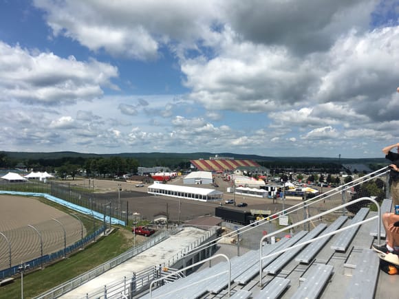 view from top row of Stewart stand looking towards front garages, front straight and media center.