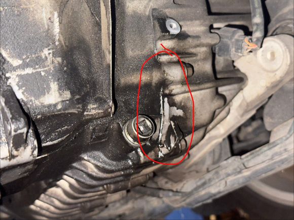 Fluid was flowing down the seam inside the red circle, looked like it was either leaking across the whole seam or just at the top.