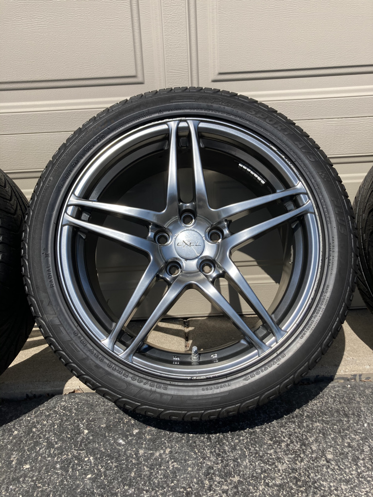 Wheels and Tires/Axles - FS: 5 Wheels & Tires - Exel Ennio 18x8 5x114.3 on Michelin Pilot Sport A/S+ 245/40/18 - Used - 0  All Models - Naperville, IL 60564, United States