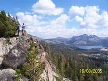 A couple of friends on recent trip to strwaberry. Looking out at caples lake.