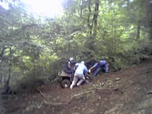 Raptor got a flat tire on the hill and me and my buddy give him a hand.                                                                                                                                 