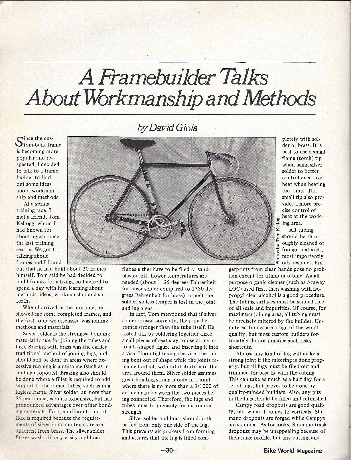 Frames and Framebuilding (1978) Tom Kellogg Workmanship and Methods