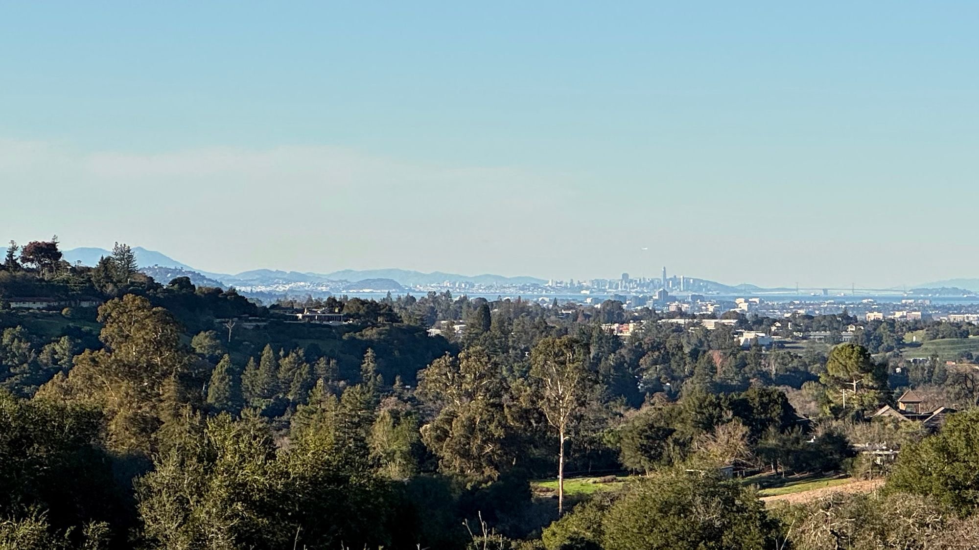 Mt. Tam, San Francisco, and Oakland in the distance.