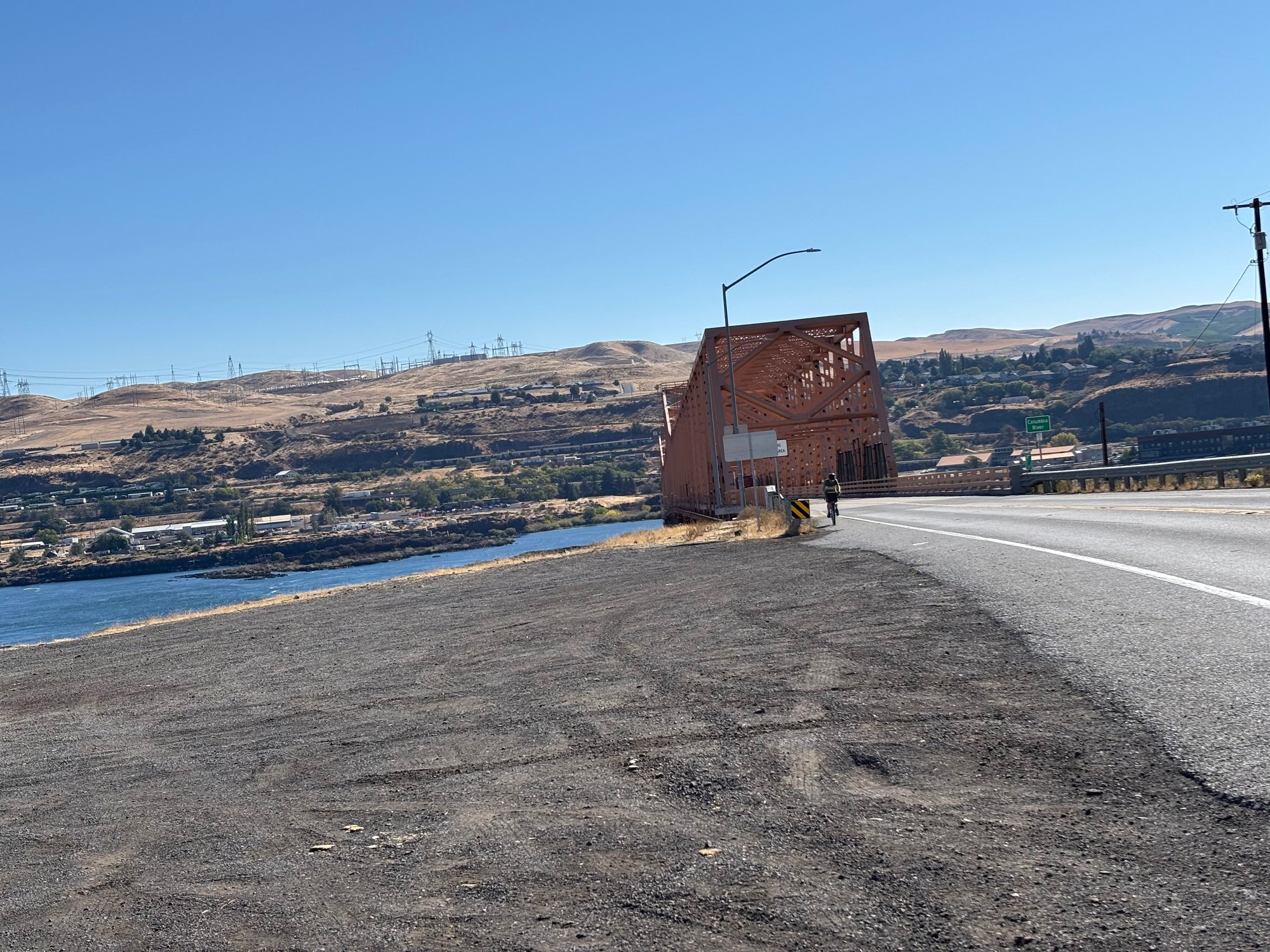 Squire emerging from The Dalles bridge on the Washington side