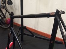 Side view of the rear brake cable braze-ons.