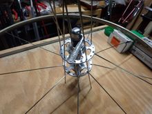 Dropping spokes in in every other hole on the NDS flange.  Just like we did on the drive side.