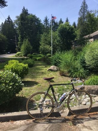Wind keeps it pleasant. The ‘82 Holdsworth Special with  plush 32 makes it comfy.  The smallest frame in-house, best in head winds for getting ‘small’.