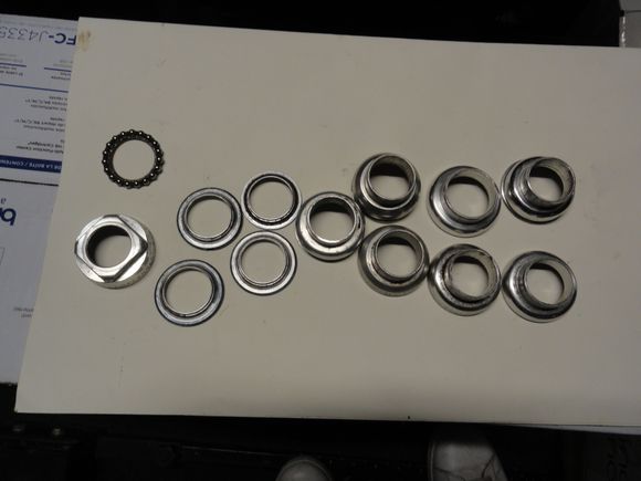 Top side picture of the parts.  With one set of bearings in plastic retainer.