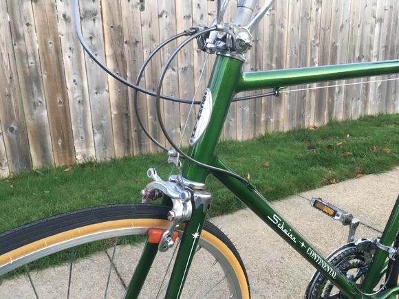 The iconic "Twin Stick" shift levers have been retained.  I used a brake noodle on the front brakes to keep the cable below the handlebars for a cleaner look.  