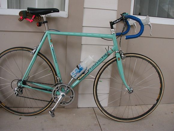 The Metallic Celeste on this Mondiale, which was sadly a bit too small me, looks more like white with a Celeste Pearl clear coat compared to others with the same color.  I got it as a complete wreck and put the Athena on it.  
