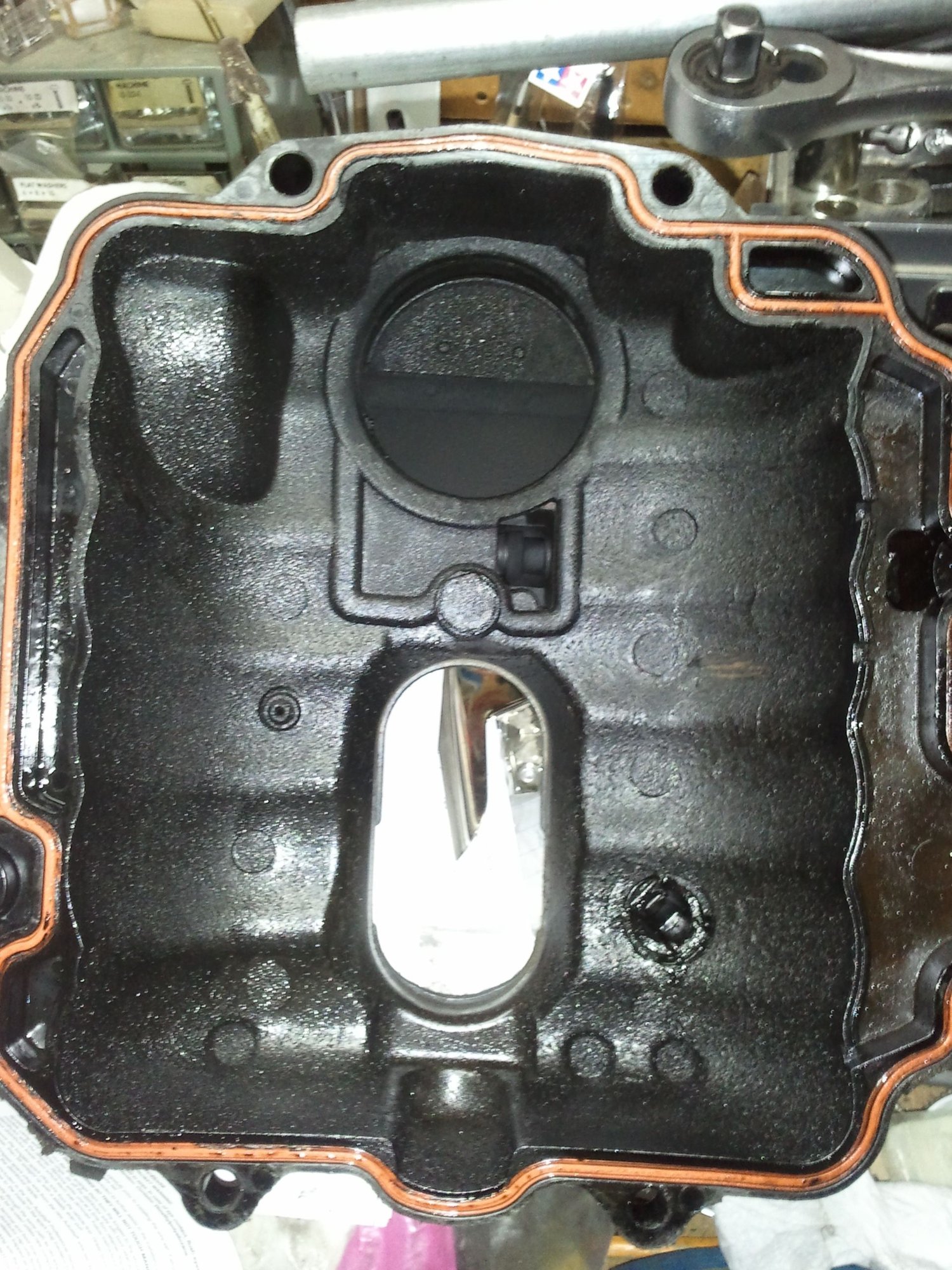 Underside of plenum. The throttle body opening is at the top which is the front end.