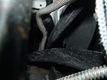 Front brake cable from the pedal through the frame.