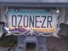 plate frame and custom plate with nickname and initials. the dash is electrical tape haha