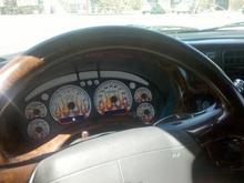 woodgrain, flames for gauges, silver shifter
