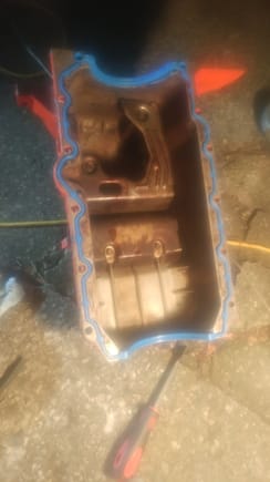 New oil pan gasket, managed to keep the motor in the truck. But def. Not a fun job. And of course the pan got a nice coat of chevy engine red.