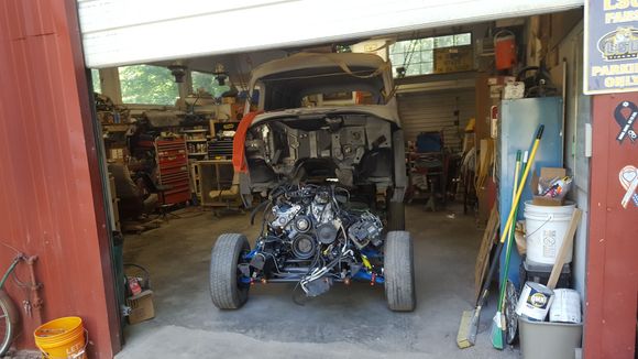 Body fitting again. Core support non existing in this pic. Fabrication on both front body mounting and rear cab at bumpers 