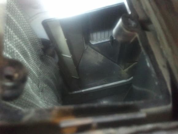 view down through access panel. blend door is in center and heater core is on the upper right.
