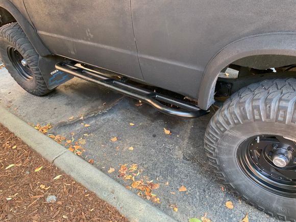 sliders hung and welded to the frame at 3 points.