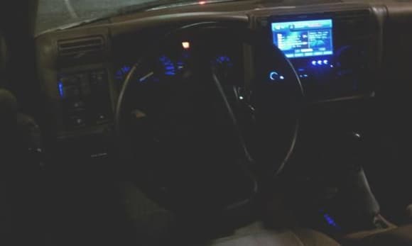 Interior shot with my new head unit and all blue LED's....