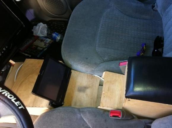 custom built console with flip out not finished