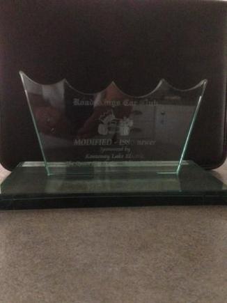 This trophy was won at the Nelson Road Kings car show in 2013 (Modified 1980 and newer)