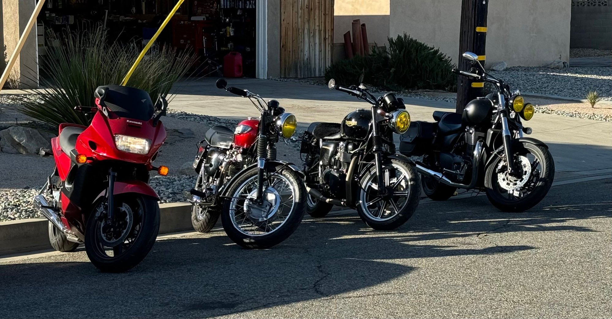 My three Triumohs and a Kawasaki GpZ1100 I�ve been maintaining. 