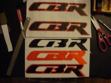 My original modified CBR logo was made of paper and covered it with clear sticky paper. At the end of the season the corners started lifting. The new CBR is made of reflective red and black gloss vinyl.