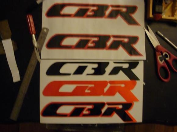 My original modified CBR logo was made of paper and covered it with clear sticky paper. At the end of the season the corners started lifting. The new CBR is made of reflective red and black gloss vinyl.