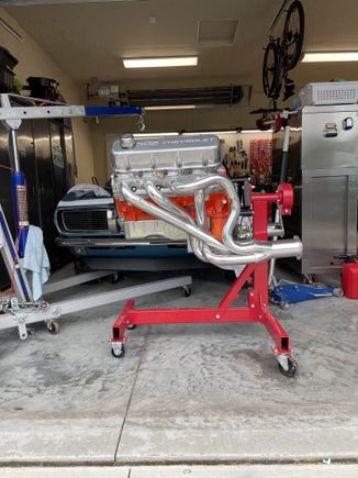 2022 Big Tube Hooker Headers (2 in primary) fitted (took a touch of grinding on flanges to clear head bolts).   Next STEP PUT TRANY BACK ON AND GET IT IN THE CAR!