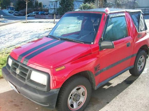 I painted the pitted grill with truck bedliner paint, and added some sport stripes.