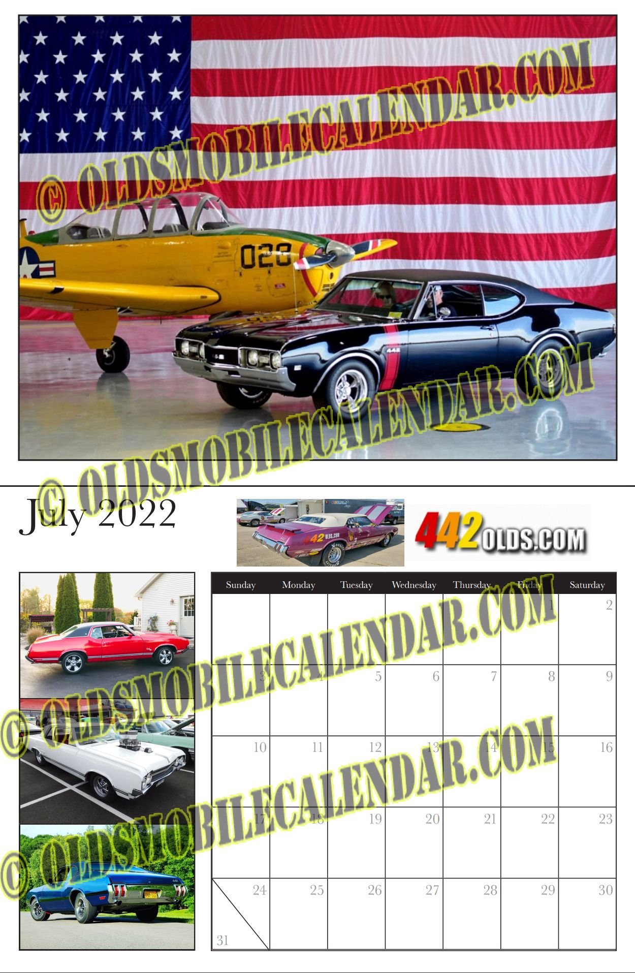 2022 Oldsmobile Calendar Olds 442 Cutlass 455 Rocket MONDELLO TRIBUTE