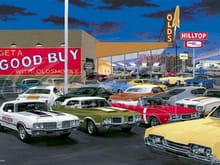An art work by David Snyder. It's just something I saw for sale through Old Cars Weekly and thought I'd share it here in my album. See the Vista Cruiser in the showroom?..