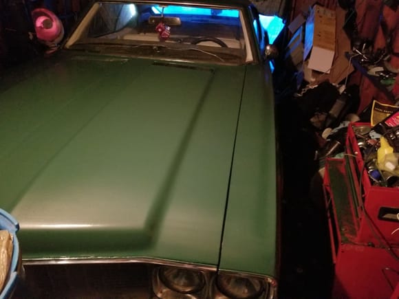 I think it looks like Aspen Green. It is actually Armor Coat Shutter Green. I went on top of Tremclad Green that I sanded with 320 grit then 400. Either way my car is a factory Sherwood Green car and the paint should have turned out darker, weird that it ended up so close to another factory green.