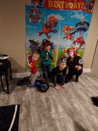 B-day pic with (L-R) cousins Keegan and  Gabe and Mom, Paw Patrol was obviously the party theme!