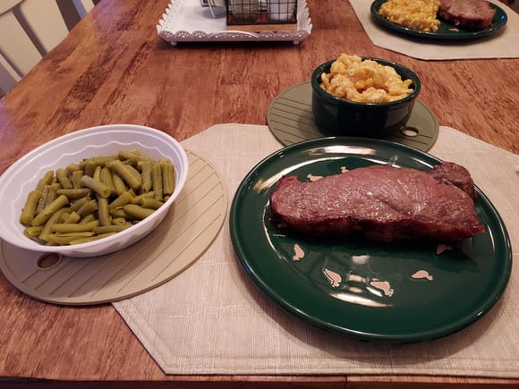 Slab O' Beef, green beans, and leftover 5 cheese blend mac & cheese!