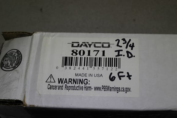 I used Dayco 80171 for the 2.75" duct.  It is odor-free even in hot weather.  The originals always smelled like burned asphalt, so I was happy to replace them with something new. 