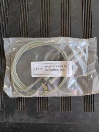 68-72 Cutlass/442 Convertible top cables. Aftermarket. Mfg unknown. $15.