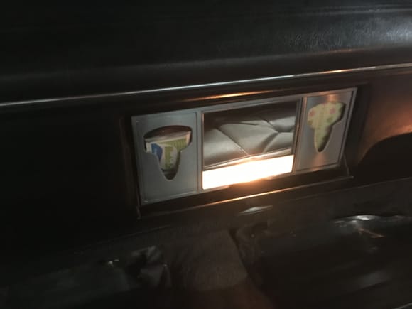 Rear Seat Vanity ... lighted adjustable mirror with towelette and tissue dispensers