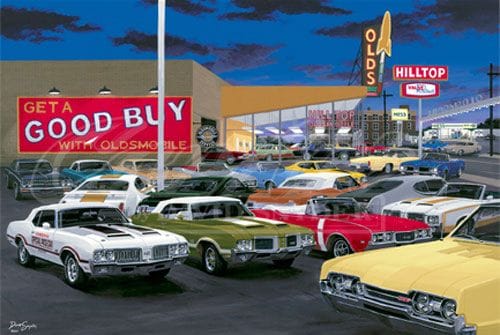 An art work by David Snyder. It's just something I saw for sale through Old Cars Weekly and thought I'd share it here in my album. See the Vista Cruiser in the showroom?..