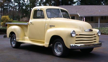 The wife's 51 Chevy truck.  She rescued it from a farmers field in 1979 for $100 when she was 14.  Her and her Dad restored it and she drove it through high school.  We completed the second restoration in 2008 and changed it from red to Chevy Butternut Yellow.