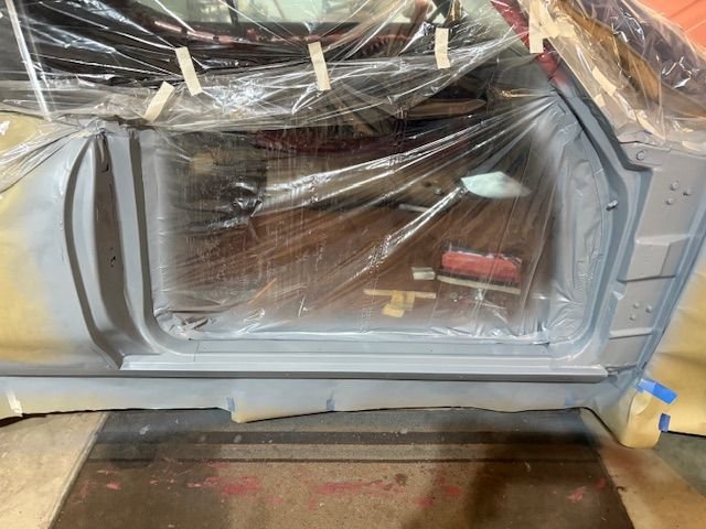 Painted out.  Next up will be doing a test fit of the door to verify panel gap condition.  I fear that I will need to do some door edge welding to account for the rear door edge trim strip I plan to eliminate.  Also, I think the Chinese QP perhaps isn’t the same as original factory Sheetmetal.  I hope I am wrong!