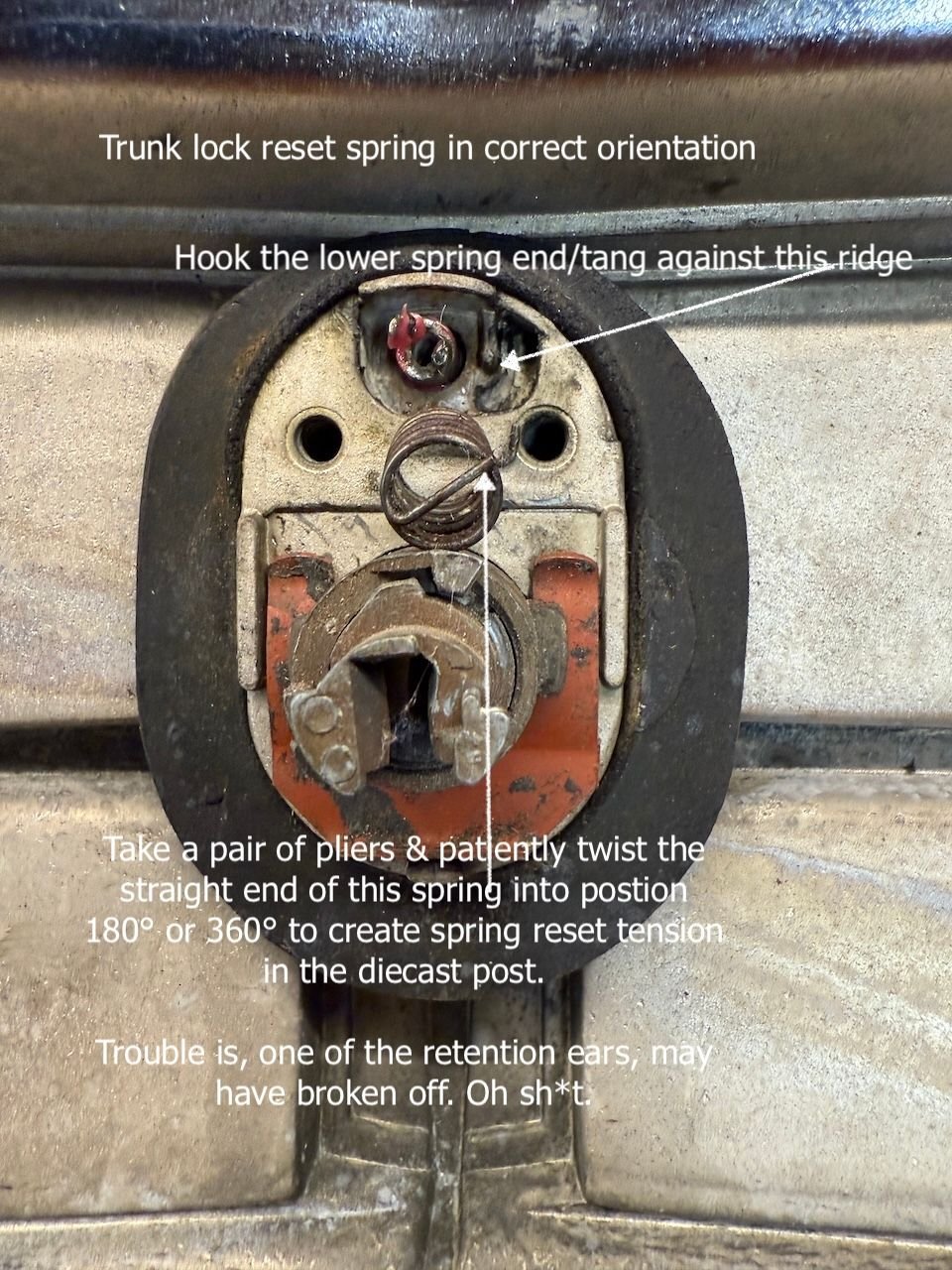 This is what the trunk lock cover looked like when Olds delivered it in 1966. 