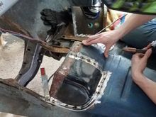 Fitting the transmission tunnel repair. It was butchered also. 