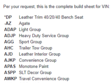 Excerpt of my email from US Customer Care with option codes