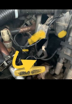 The highlighted part is the tube coming from the back of engine. The arrow is the “T” connection 