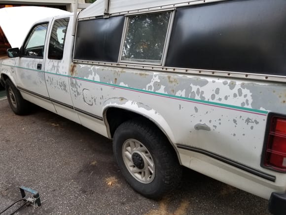The truck's former owner and/or his family had given it this dent over the years...