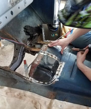 Fitting the transmission tunnel repair. It was butchered also. 