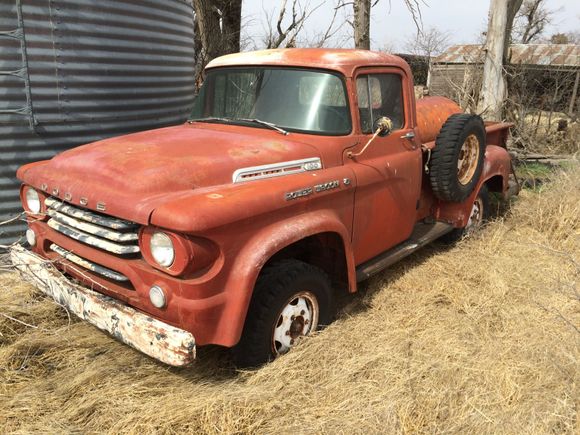 This truck has been sitting in the same spot for 30 years nothing done to it. I went out to my grandparents farm and bought this truck for $50!!! Thinking that the motor would be locked up I put a battery in it and it turned over just fine I got it running and now I'm doin the brakes I was goin to take all the running gear and 5.7L hemi out of a 2005 Dodge Durango that had been rolled and put it all in the 1958 power wagon